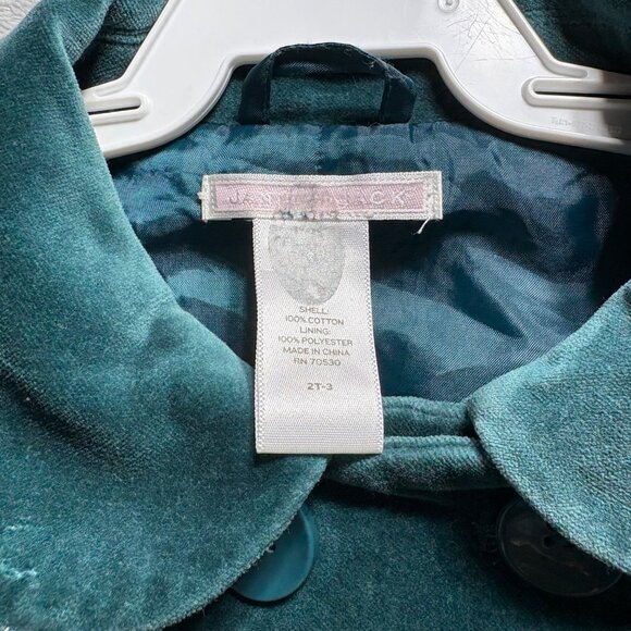 Janie & Jack Girls Double Breasted Teal Velvet Pea Coat Size 2-3 Years 2T 3T - Picture 2 of 5